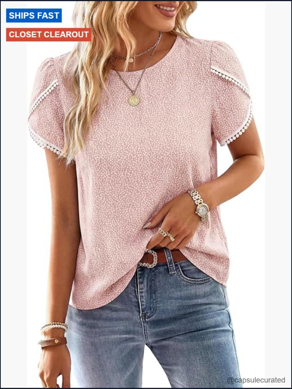 Women's Casual Lace Crochet Floral Boho Tunic Top Short Sleeve Loose Fit Blouse